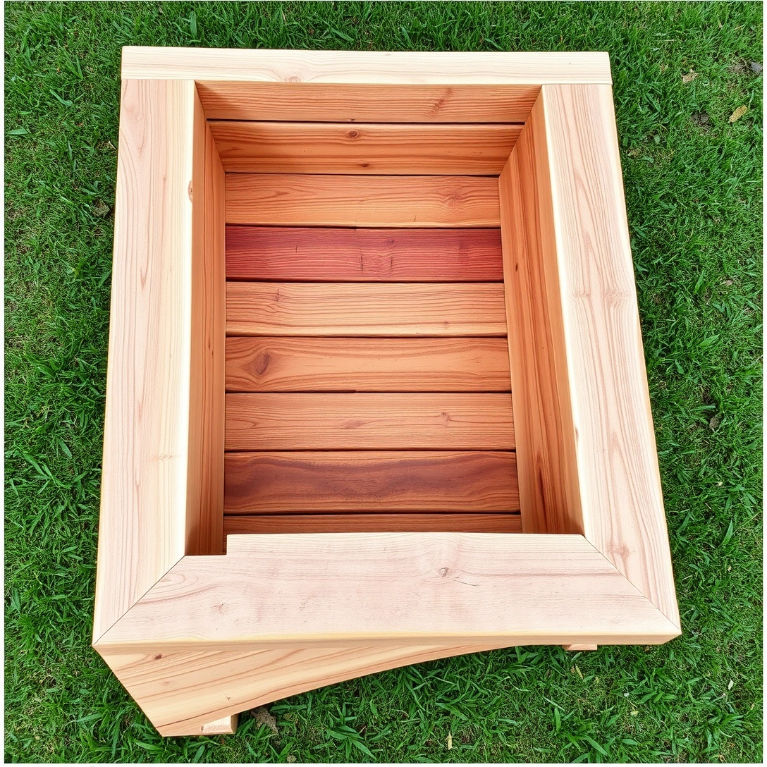 Close-up of natural cedar wood raised bed frame showing wood texture and grain